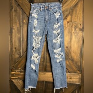 American Eagle Outfitters Ripped Blue Straight Leg Jeans